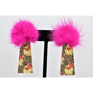 Mary Kathryn Pink Santa Claus Earrings Puff Ball Leopard Christmas Holiday Bin7